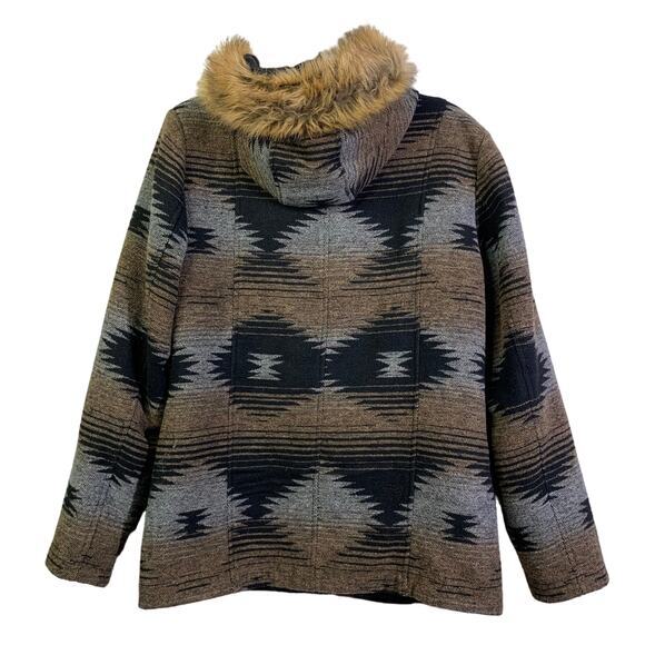 COWGIRL LEGEND Coat Jacket Southwestern Aztec Snap Up w/Toggle Closure Faux Fur - Picture 2 of 16